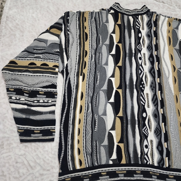 Vintage Men 3D Knit Grandpa Sweater SizeXL  90s Retro Cozy Heritage Black Grey - Picture 7 of 16